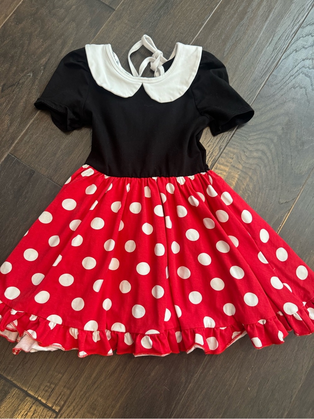 Girls Red Polka Dot “Minnie” Skirt Dress with White Peter Pan Collar
